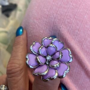 Vintage lilac, purple enamel adjustable flower shaped ring